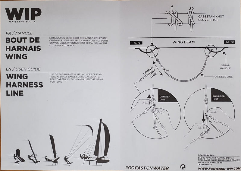 WIP Water Protection - Adjustable Harness Line for WingFoiling - Forward